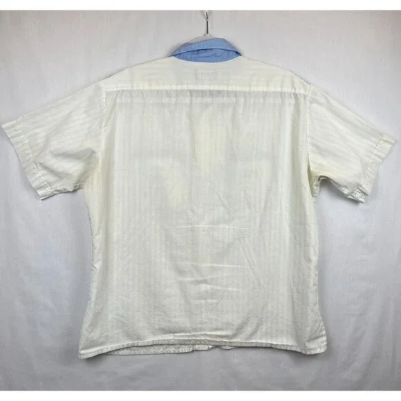 Vintage Blair Shirt Mens Button Up SS Shoulder Tabs White Blue Pockets (Stained) - Picture 2 of 11